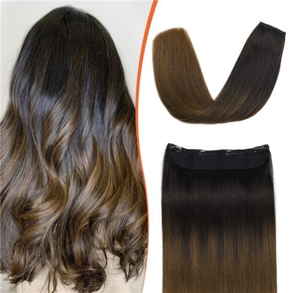 Wire Hair Extensions Ombre Black to Brown Real Human Hair 14Inch 65 Grams